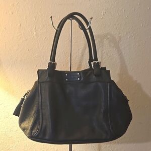 Kate Spade Top handle Pebbled leather Black Purse Bag neutral minimalist S.Large